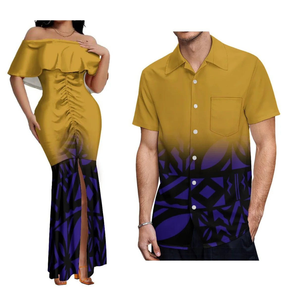 2024 New Hawaiian Gradient Polynesian Island Couple Set Women'S Off-The-Shoulder Dress Party Fishtail Skirt With Men'S Shirt - SHEFYSTYLE2024 New Hawaiian Gradient Polynesian Island Couple Set Women'S Off-The-Shoulder Dress Party Fishtail Skirt With Men'S ShirtSHEFYSTYLESHEFYSTYLE14:1732llpr9z13sps;5:4181Men M2llpr9z13spsMen M2024 New Hawaiian Gradient Polynesian Island Couple Set Women'S Off-The-Shoulder Dress Party Fishtail Skirt With Men'S Shirt