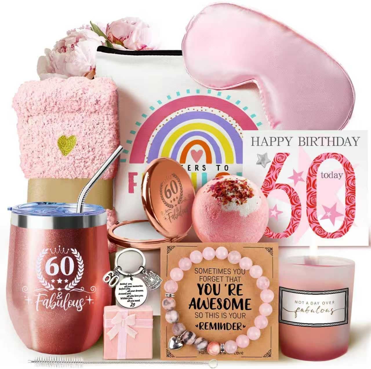 60th Birthday Gifts for Women, Happy Birthday Pamper Set Present Basket, Unique 