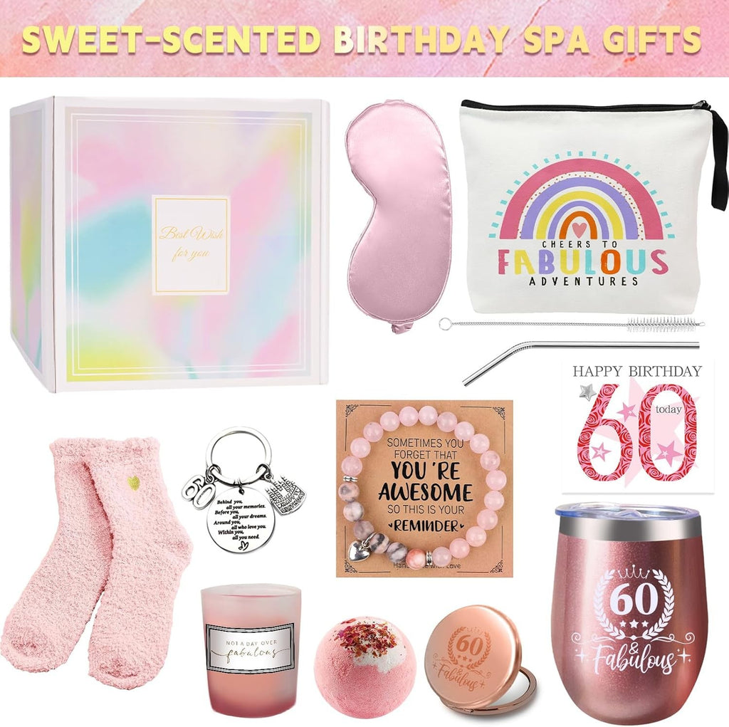 60th Birthday Gifts for Women, Happy Birthday Pamper Set Present Basket, Unique 