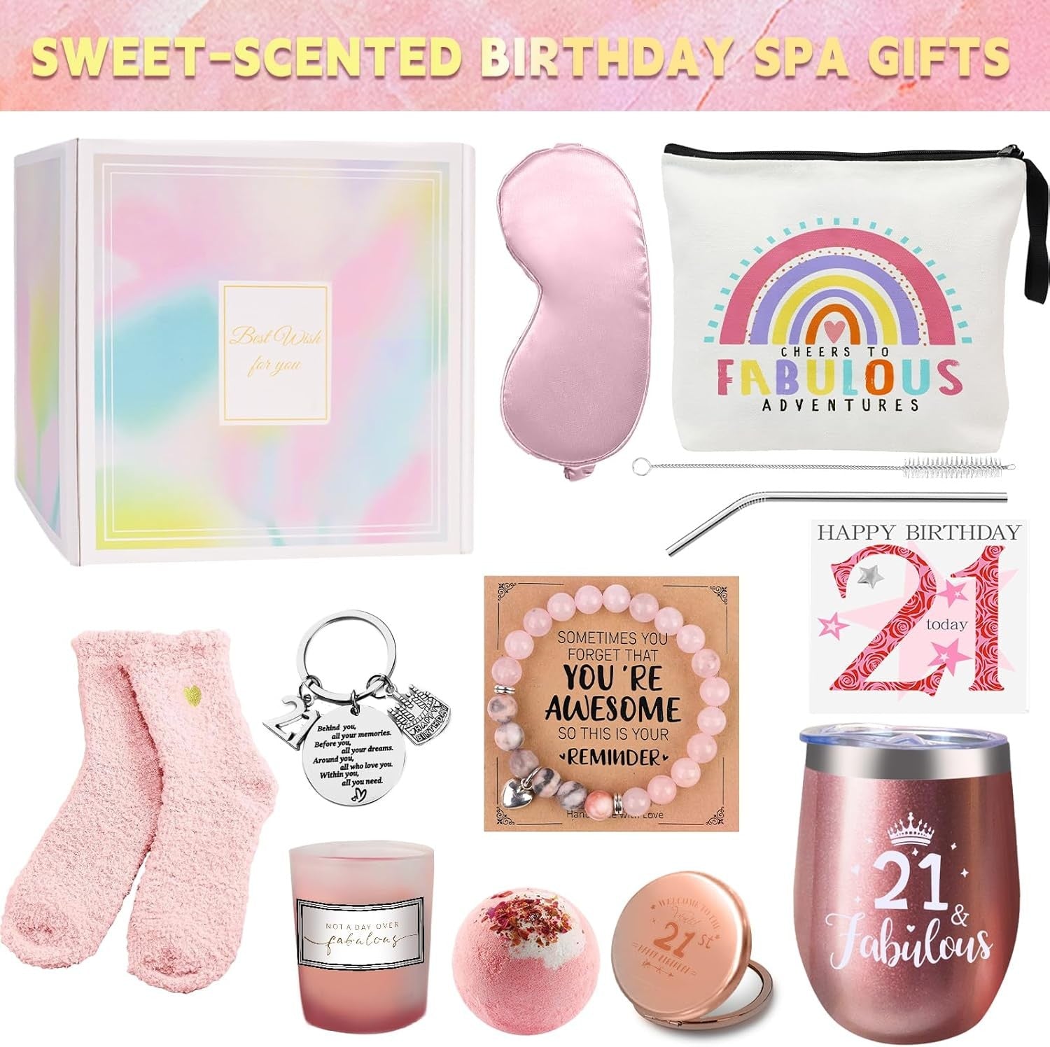 21st Birthday Gifts for Her, 21 Years Old Gift Basket Happy Birthday Pamper Set