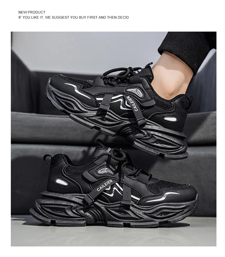 Men's Thick sole casual sneakers four seasons breathable lightweight soft-sole outdoor running shoes students speed sports shoes