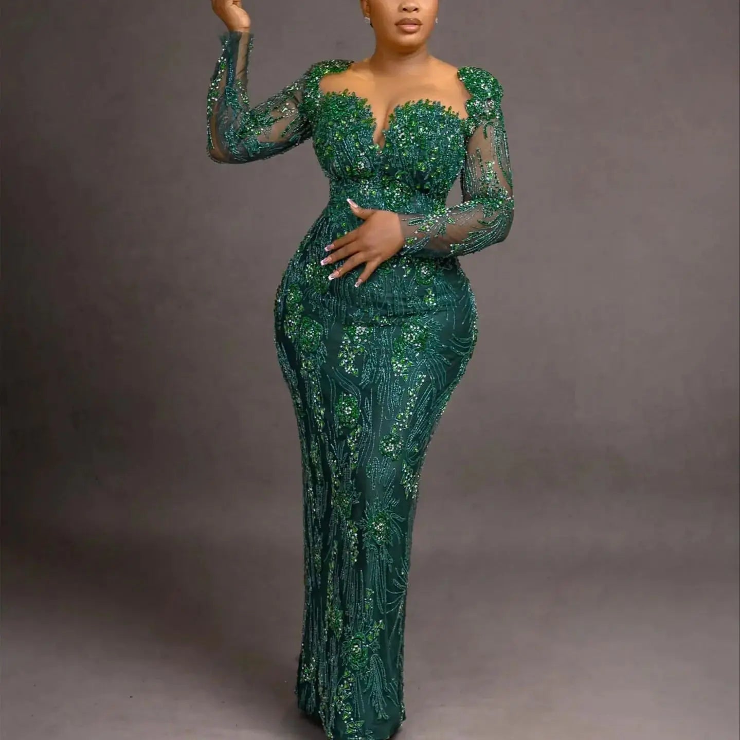Aso Ebi Dark Green Mermaid Prom Dress Crystals Beaded Lace Evening Formal Party Second Reception 50th Birthday Engagement Gowns