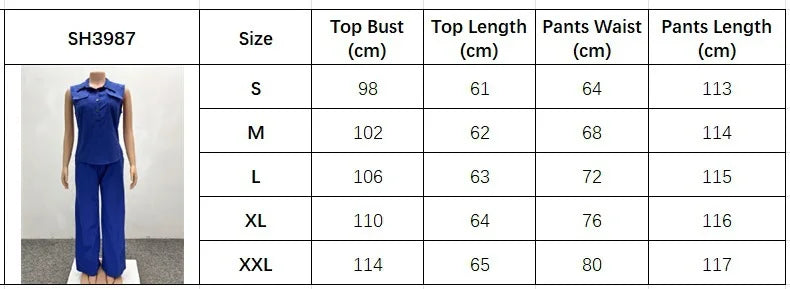 Women Pant Set Two Piece Sets Y2k Streetwear Pockets Turn Down Collar Sleeveless Shirt Wide Leg Pants Elastic Waist Work Spring