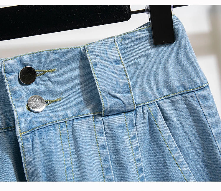 High Waist Calf-length Casual Jeans Women New 2024 Spring Simple Style Solid Color Loose Female Denim Wide Leg Pants B3322