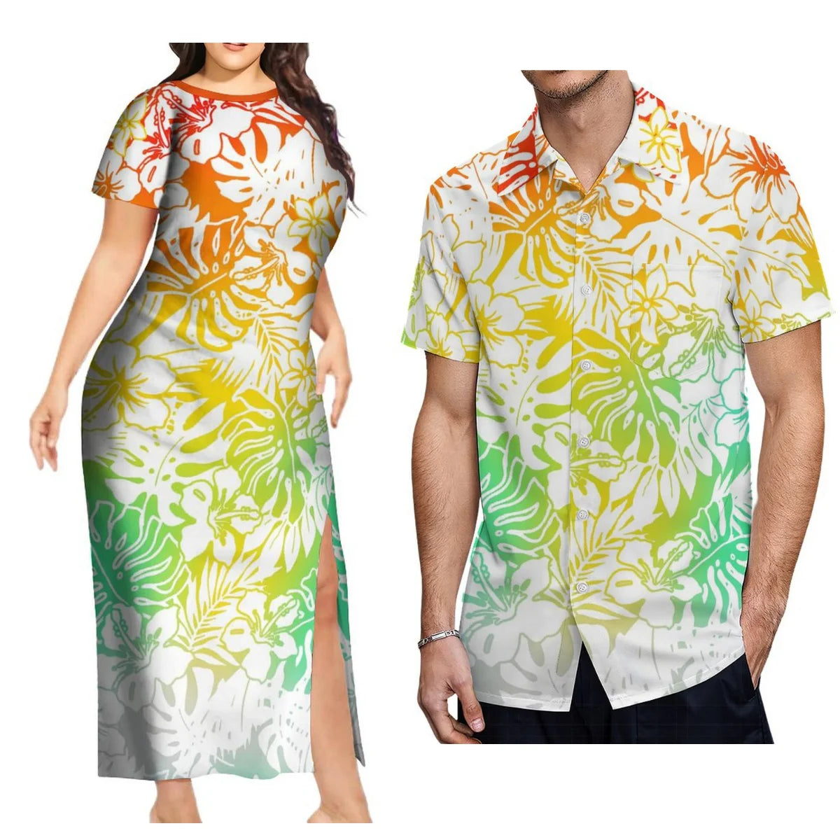 Support The Design Of Women'S Short Sleeve Dress Crew-Neck Samoan Polynesian Tribal Pattern And Hawaiian Men'S Shirt Couple Suit