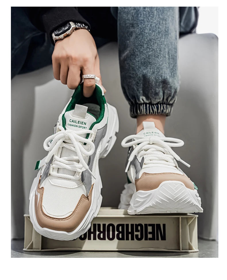Men's Thick sole casual sneakers four seasons breathable lightweight soft-sole outdoor running shoes students speed sports shoes