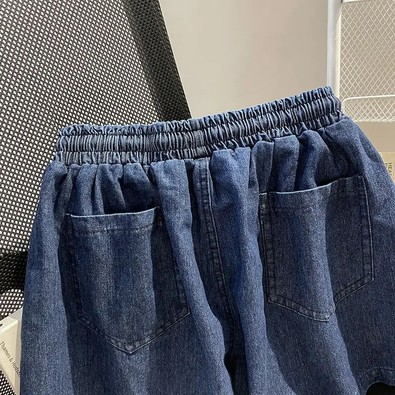 Denim Pant Set Women Two Piece Sets Turn Down Collar Shirt Tops Short Pants Lace Up Elastic Waist Y2k Streetwear Elegant Casual