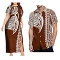 Support Custom Samoan National Dress Women'S Crew-Neck Maxi Dress Fashion Slit Dress With Men'S Short-Sleeved Shirt 9xl