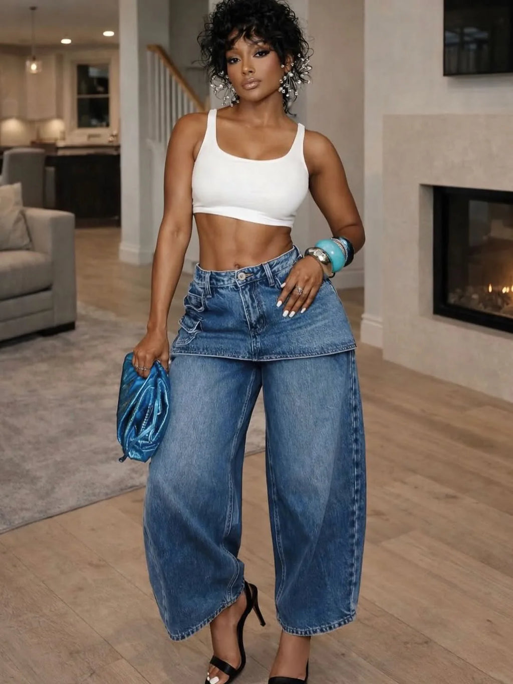Denim Pant Women Jeans Vintage Wide Leg Long Pants Slim Fit High Waist Straight Trousers Y2k Streetwear Elegant Work Casual