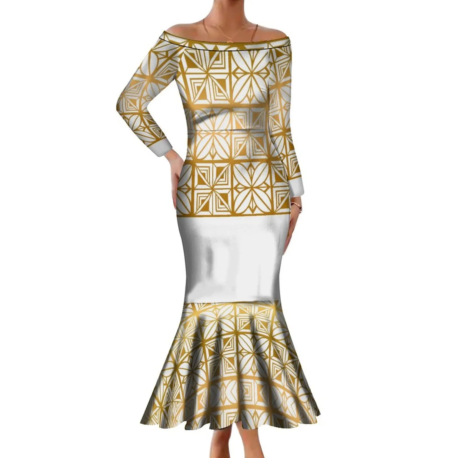 Tattoo Designs Customized On Demand Feature Ruffle Sleeve Dress Polynesian Traditional Tribe Short Dress For Evening 1 MOQ