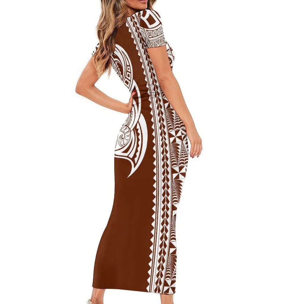 Support Custom Samoan National Dress Women'S Crew-Neck Maxi Dress Fashion Slit Dress With Men'S Short-Sleeved Shirt 9xl