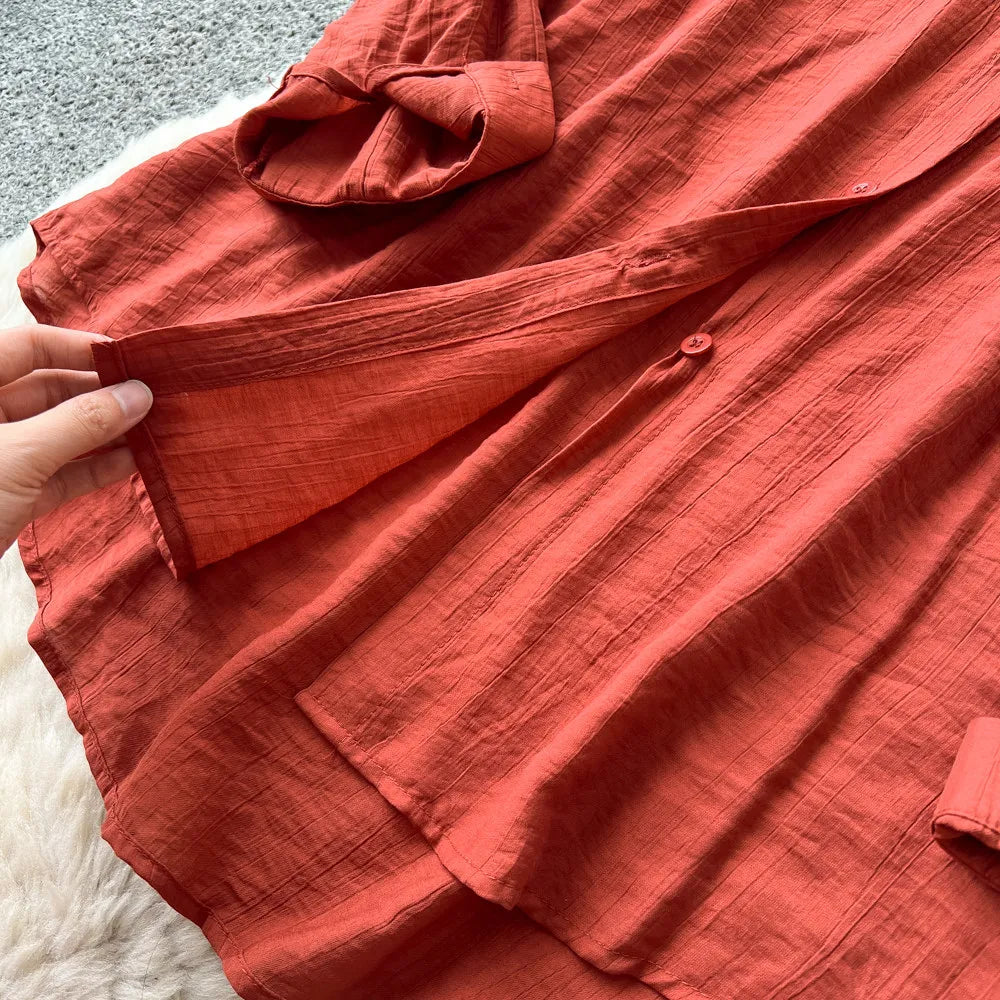Women Two Piece Sets Dress Set Full Sleeve Shirt Casual Loose Long Dresses Sling A Line Y2k Streetwear Elegant Work Summer 2026