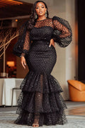 Sexy Large Size Bubble Flocking Polka Dot Dress Cross-Border Women's Fashion Autumn Winter New Arrival Elegant Commute Style