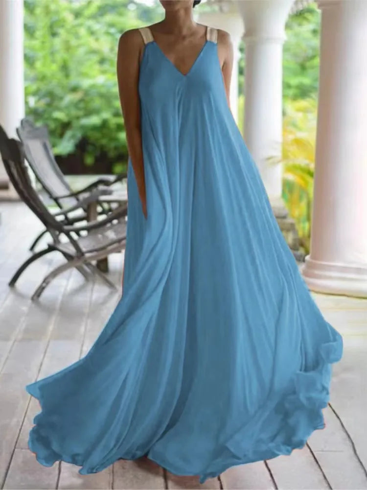 Summer Women Boho Dress Fashion Spaghetti Strap Black Sleeveless Beach Party Casual Long Dress For Women Robe Femme New 2024