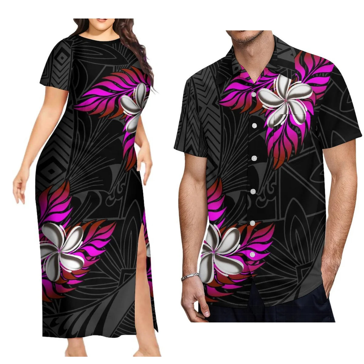 Support The Design Of Women'S Short Sleeve Dress Crew-Neck Samoan Polynesian Tribal Pattern And Hawaiian Men'S Shirt Couple Suit