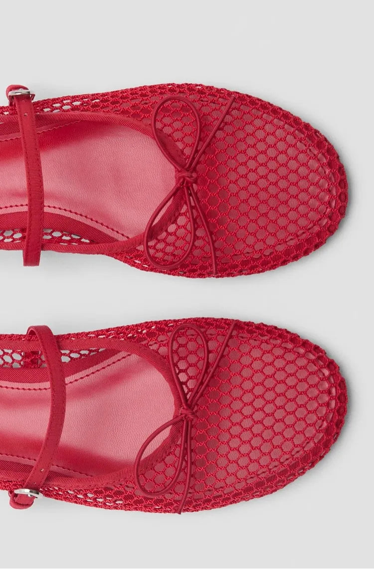 Mesh Summer Ballet Flats Shoes Women Buckle Strap Breathable 2025 New Flats Shoes Ladies Black Mary Janes Footwear Loafers