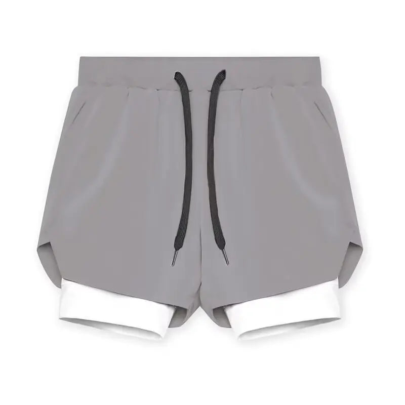 2025 Summer New Men Running Breathable Training Double layer Sports Shorts Elastic Quick drying Fitness Fashion Beach Pants