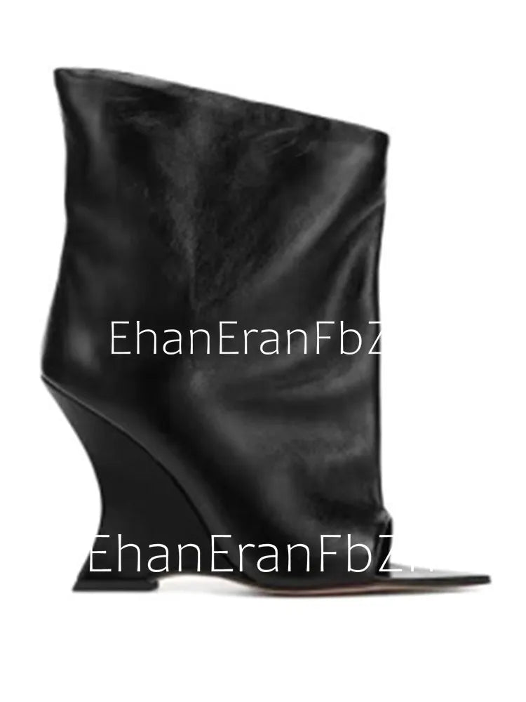 SoleLadies' Spring/Summer New Fish Mouth Slope High Heel Short Boots with Pointed Toe Exposed Cool Boots, Mid Top Boots