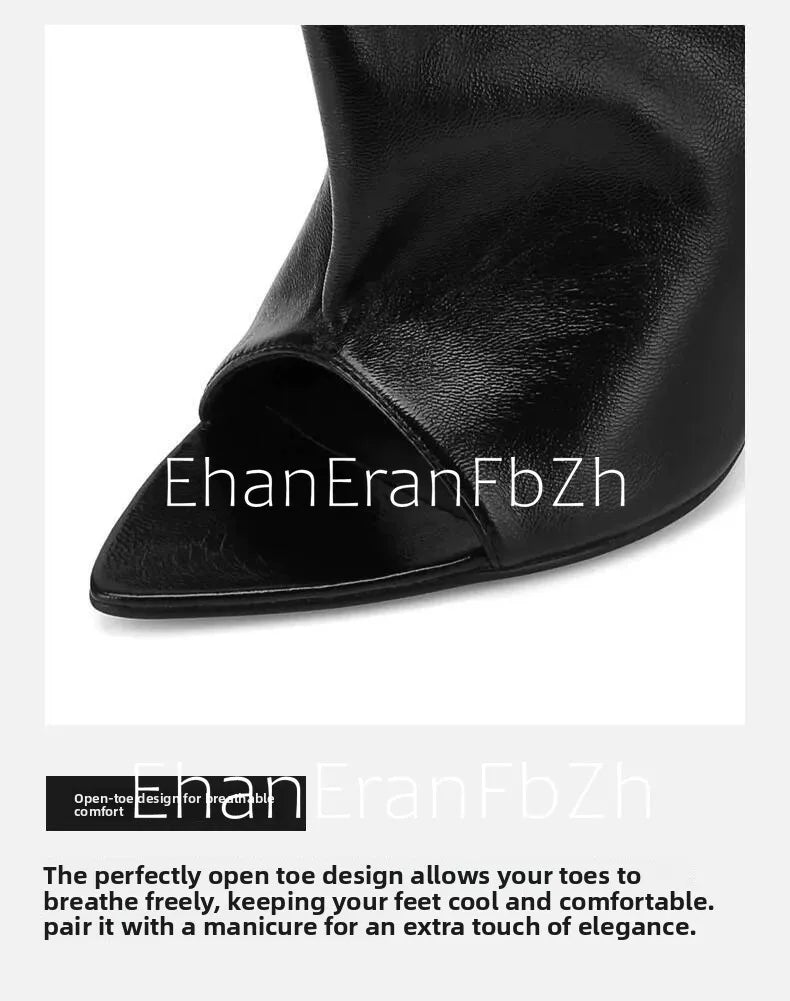 SoleLadies' Spring/Summer New Fish Mouth Slope High Heel Short Boots with Pointed Toe Exposed Cool Boots, Mid Top Boots