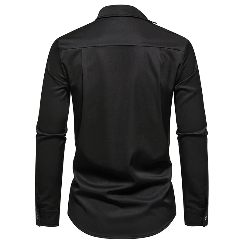 Fashion Man Stand Collar Shirt  Personality Oblique Button Irregular Long Sleeve Business Festival Hombre Mens Dress Shirts