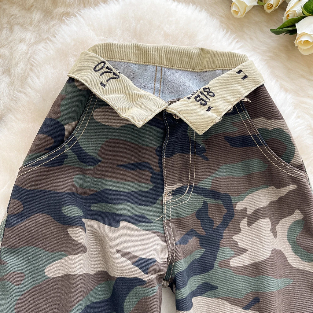 SINGREINY Camouflage Printed Wide Leg Pants women 2025 Autumn Workwear Style Casual Britches Straight Leg Denim Vintage Trousers