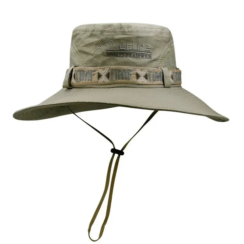 1Set bucket hat Summer Men UV Protection Hiking Beach Sunscreen Cap Bucket Hats Summer Hunting Hat Mesh Fisherman Safari Hat