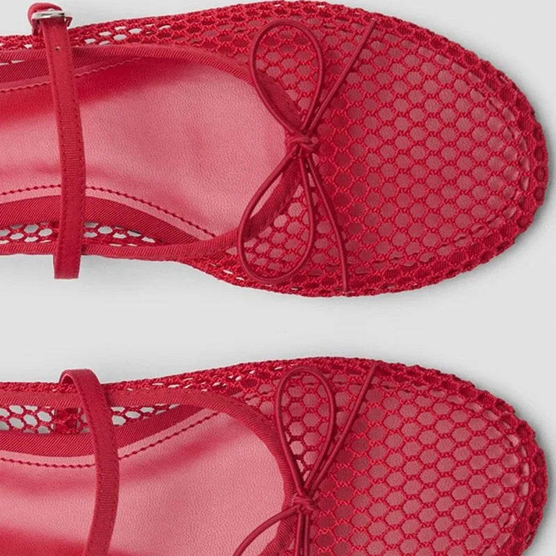 Mesh Summer Ballet Flats Shoes Women Buckle Strap Breathable 2025 New Flats Shoes Ladies Black Mary Janes Footwear Loafers