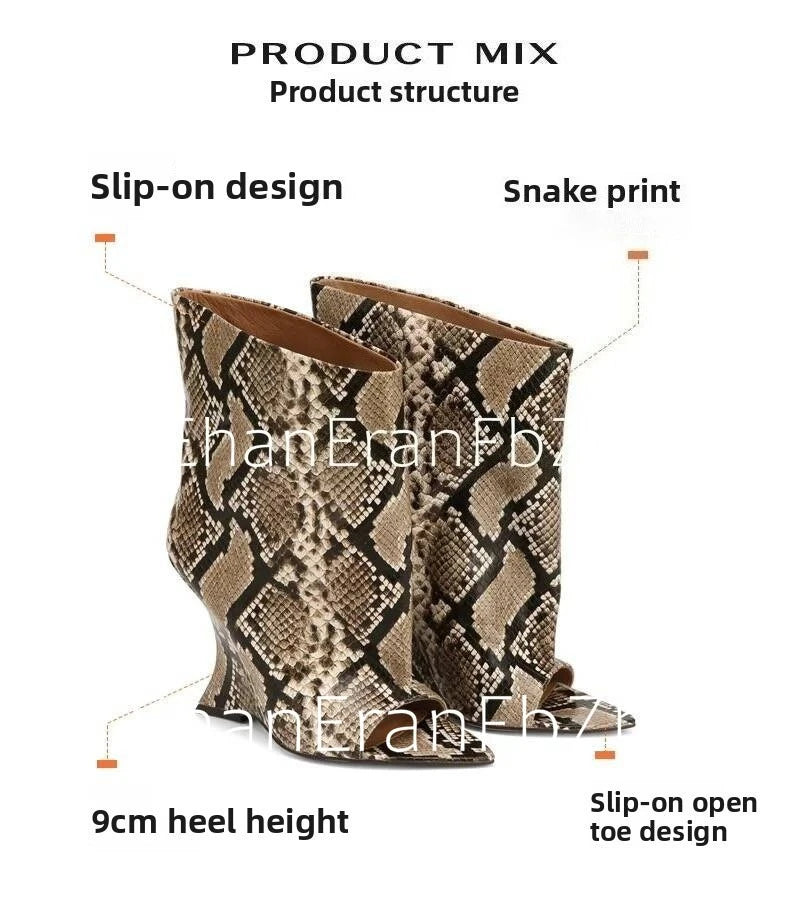 SoleLadies' Spring/Summer New Fish Mouth Slope High Heel Short Boots with Pointed Toe Exposed Cool Boots, Mid Top Boots