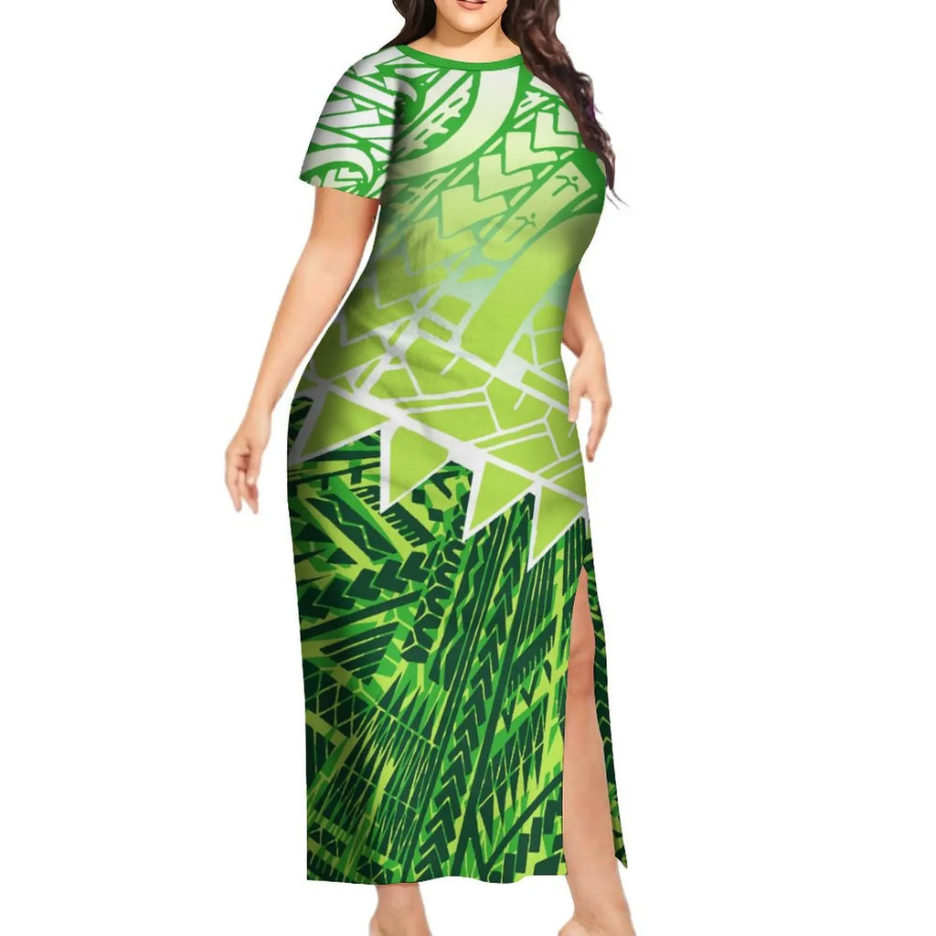 Support The Design Of Women'S Short Sleeve Dress Crew-Neck Samoan Polynesian Tribal Pattern And Hawaiian Men'S Shirt Couple Suit