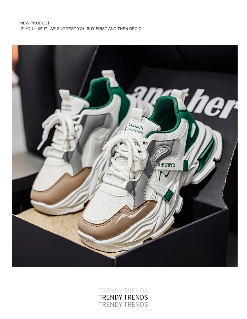 Men's Thick sole casual sneakers four seasons breathable lightweight soft-sole outdoor running shoes students speed sports shoes