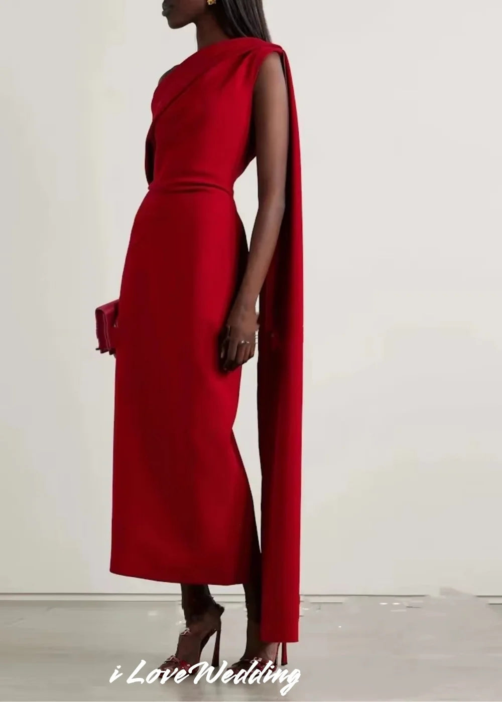 Women's Red Evening Dresses Satin One Shoulder Party Dresses 2025 Backless Mermaid Side Straps With Long Ribbons Customized