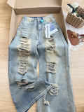 2025 Autumn New Retro Old Ripped Jeans Wide-leg Jeans Women Loose Pants Trousers Baggy Jeans