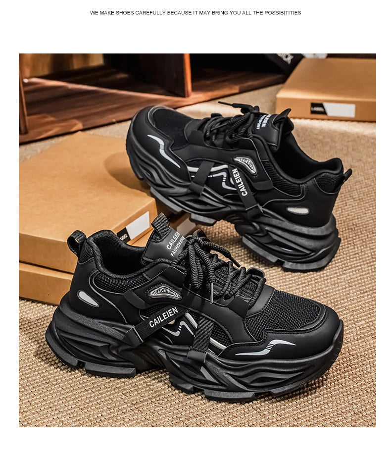 Men's Thick sole casual sneakers four seasons breathable lightweight soft-sole outdoor running shoes students speed sports shoes