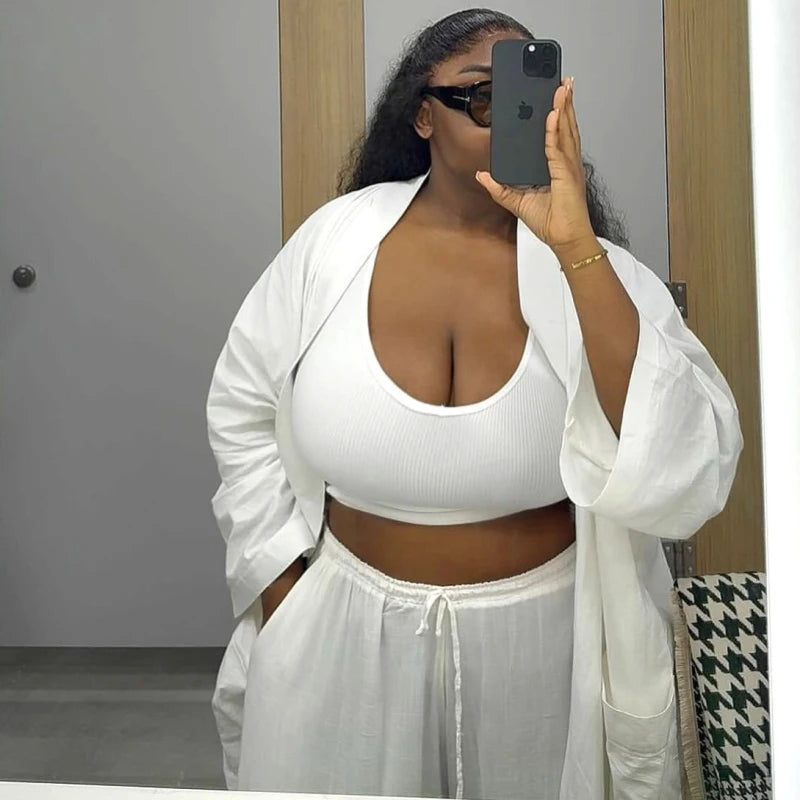 2026 Spring Summer Casual Women Two Piece Set Loose Open-front Long-sleeved Shirt And Pants Set