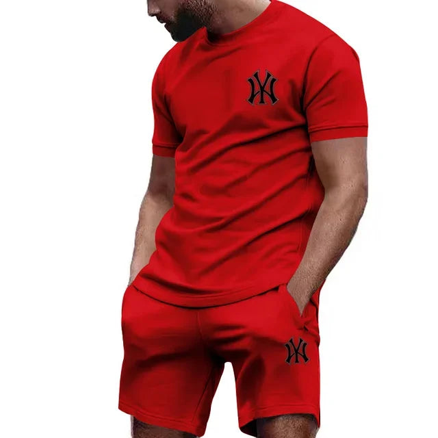 New hot selling 2026 men's two-piece sportswear short sleeved T-shirt and pants set running fitness summer