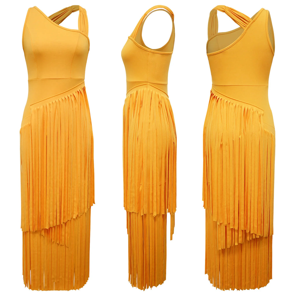 Summer Solid Color Tassel Dress for Women Elegant Slim Fit Women's Dress Fashionable Casual Maxi Dress