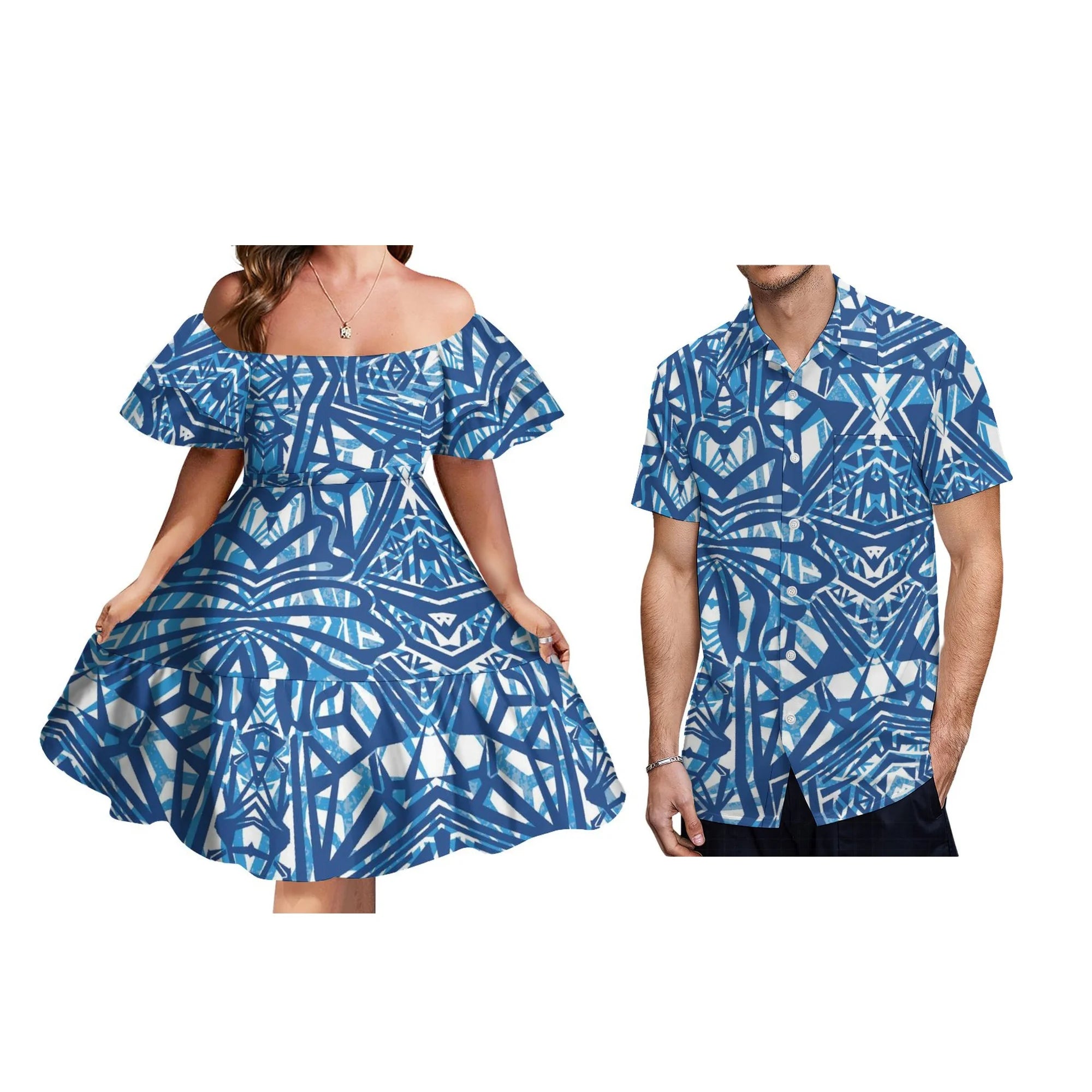 Tattoo Designs Customized On Demand Feature Ruffle Sleeve Dress Polynesian Traditional Tribe Short Dress For Evening 1 MOQ