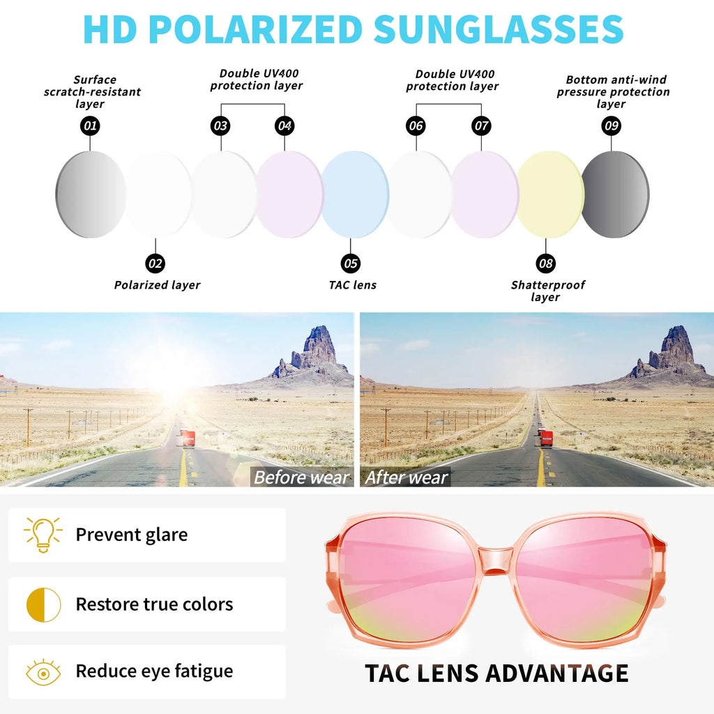 Polarized Sunglasses Fit Over Glasses for Women, UV400 Protection Square Shades Extra Large Sun Glasses