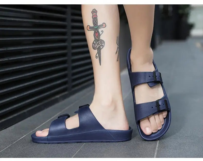 Lightweight adjustable EVA sandals with dual straps for couples. Ideal for outdoor & indoor use.