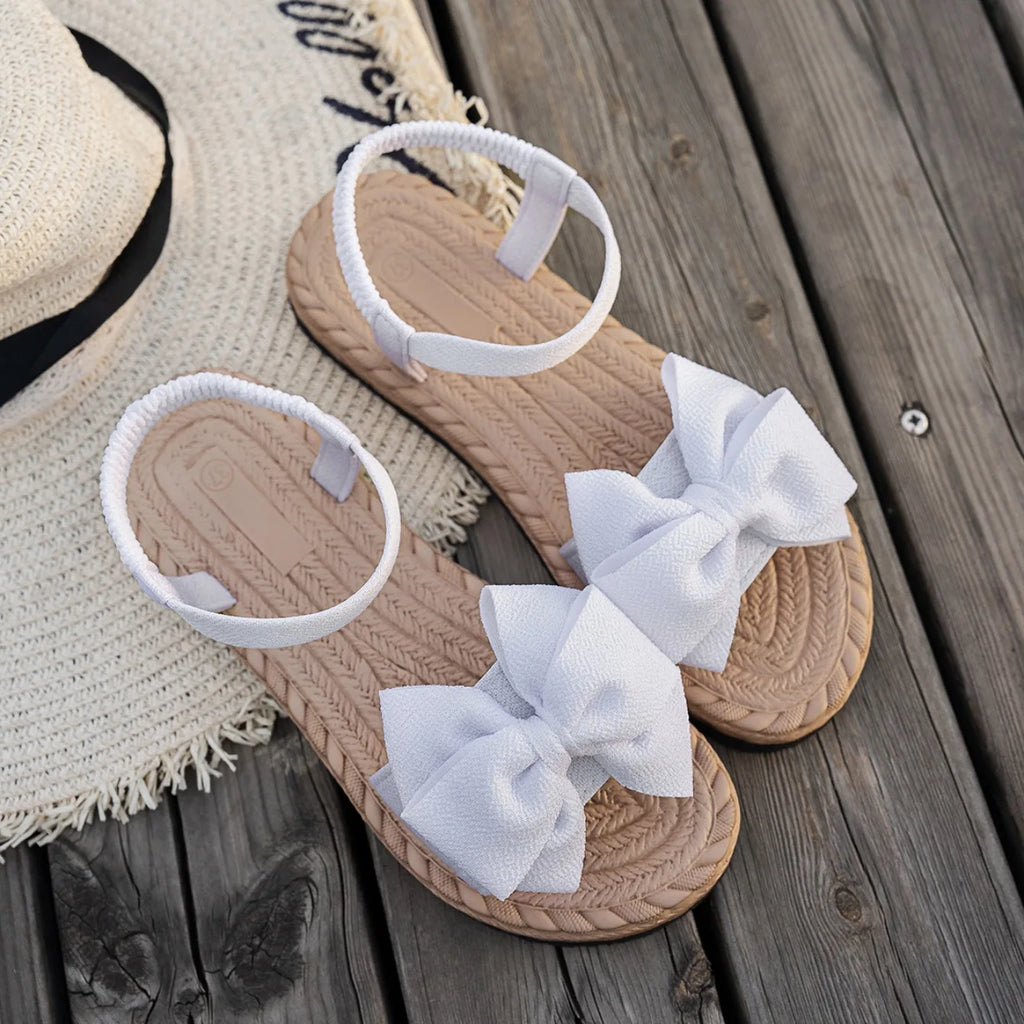 New Summer Flat Sandals Fashion Beach Slippers Outdoor Bow Tie Flat Shoes Home Women Anti-slip Trend Sandals Lightweight Sandals