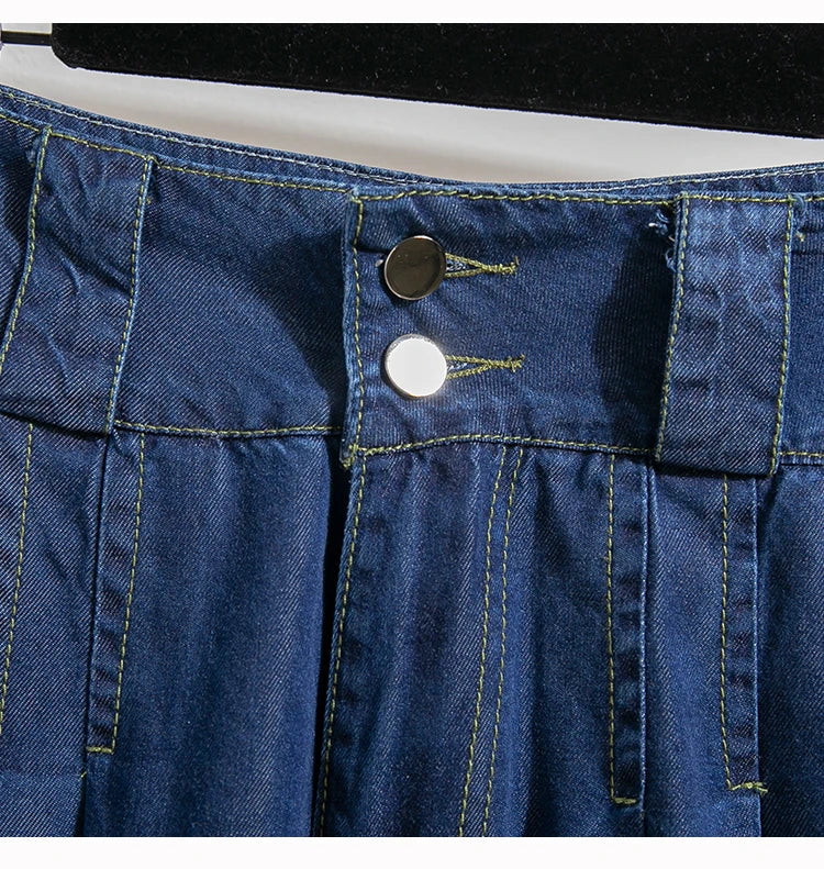 High Waist Calf-length Casual Jeans Women New 2024 Spring Simple Style Solid Color Loose Female Denim Wide Leg Pants B3322