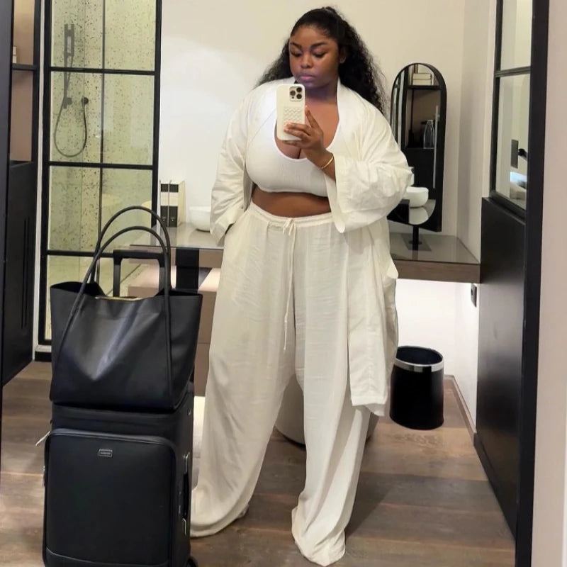 2026 Spring Summer Casual Women Two Piece Set Loose Open-front Long-sleeved Shirt And Pants Set