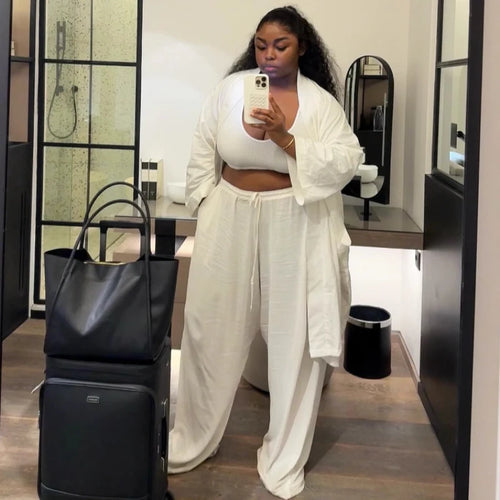 2026 Spring Summer Casual Women Two Piece Set Loose Open-front Long-sleeved Shirt And Pants Set
