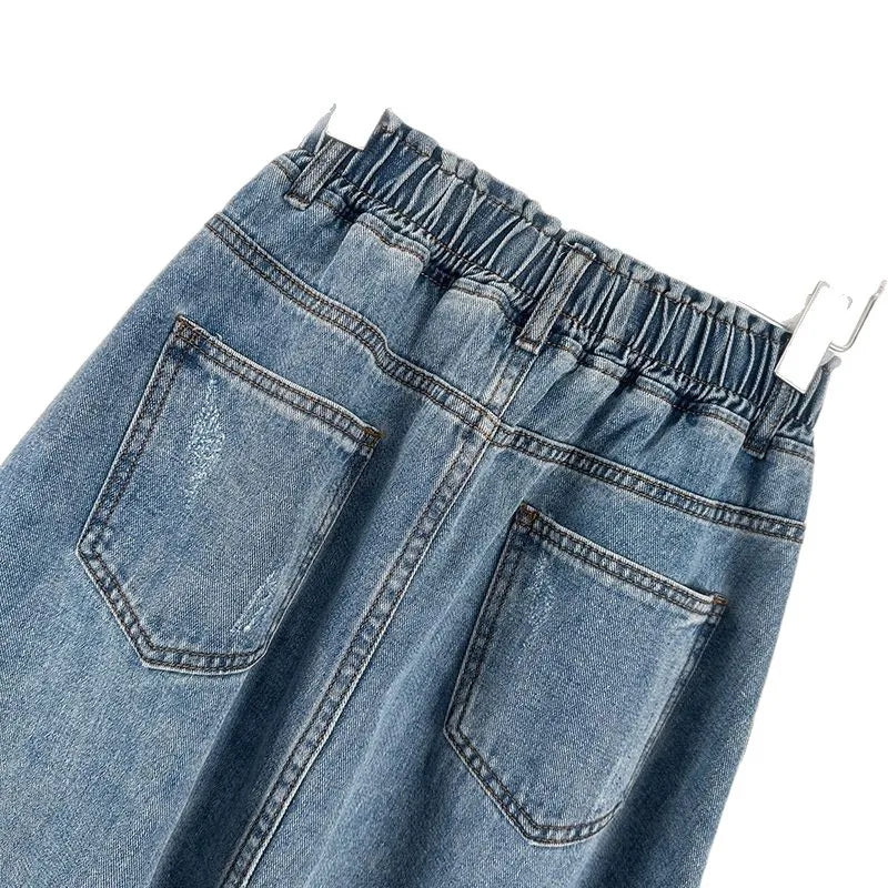 New Denim Long Skirt High Waist Loose Solid Leisure A- Line Umbrella Skirt Spring Autumn Fashion Women's Half Body Skirt
