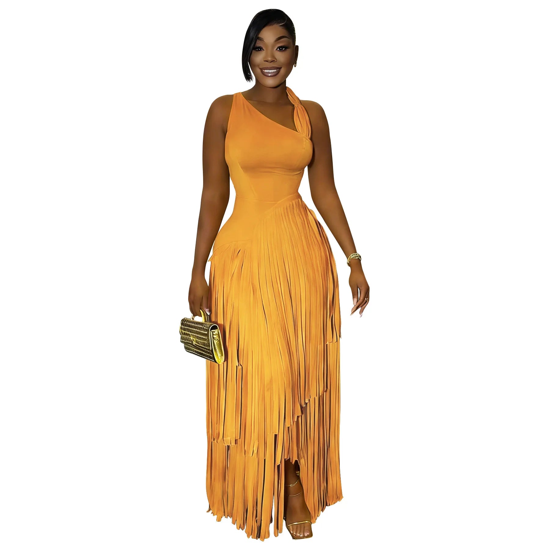 Summer Solid Color Tassel Dress for Women Elegant Slim Fit Women's Dress Fashionable Casual Maxi Dress