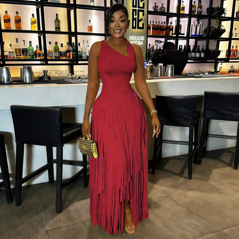 Summer Solid Color Tassel Dress for Women Elegant Slim Fit Women's Dress Fashionable Casual Maxi Dress