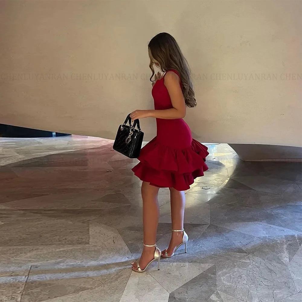 MOLISA Red Saudi Arabia Prom Dress Customized Sleeveless Formal Occasion Dresses Mermaid Short Evening Gowns فساتين الح