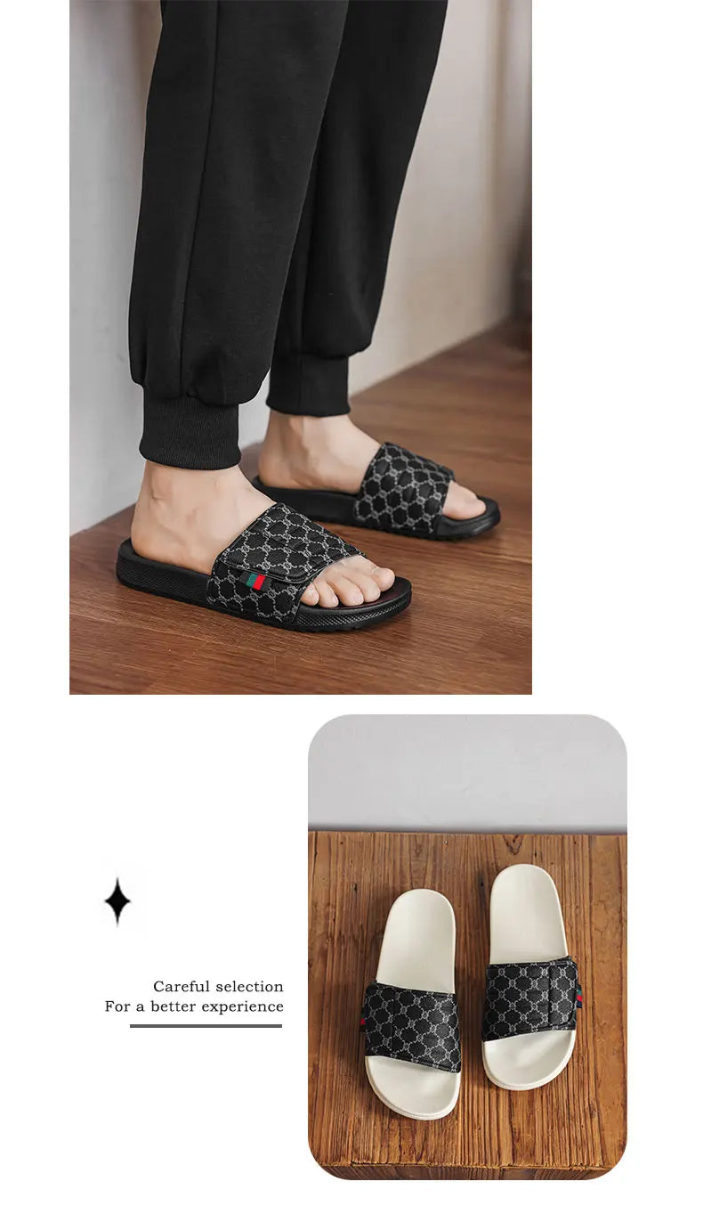 Men's Printed Skateboard Sandals Casual Non-Slip Thick-Soled Slippers Fashionable Summer Beach Indoor and Outdoor Home Shoes