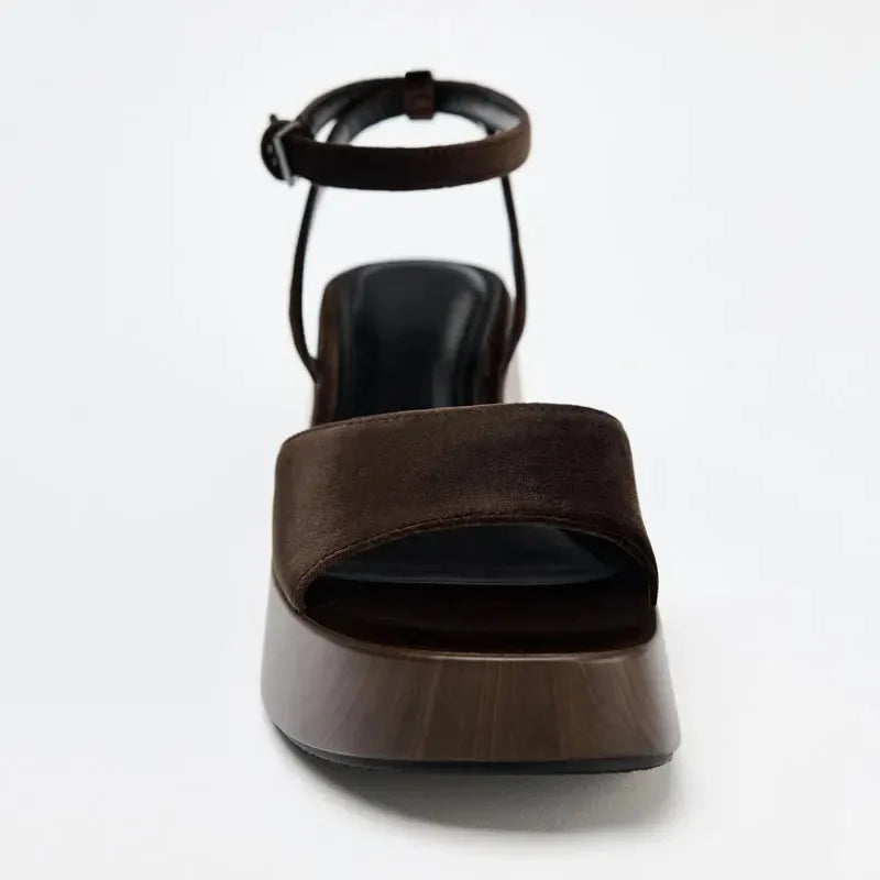 Women's Retro Velvet Wedge Sandals Platform Heels, Open Toe Ankle Strap Clogs Comfortable for Beach Resort Vacation Party