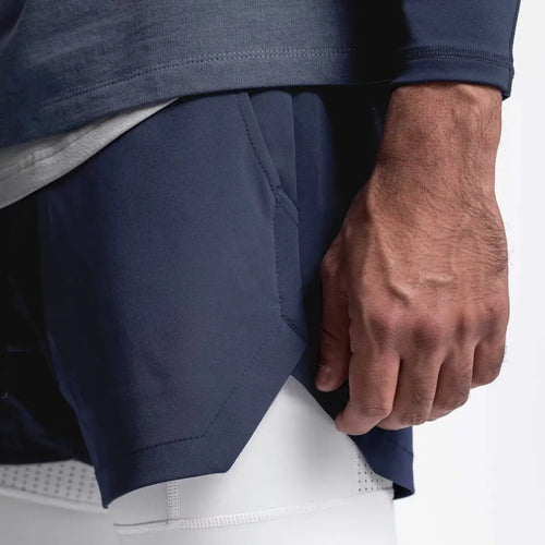 2025 Summer New Men Running Breathable Training Double layer Sports Shorts Elastic Quick drying Fitness Fashion Beach Pants